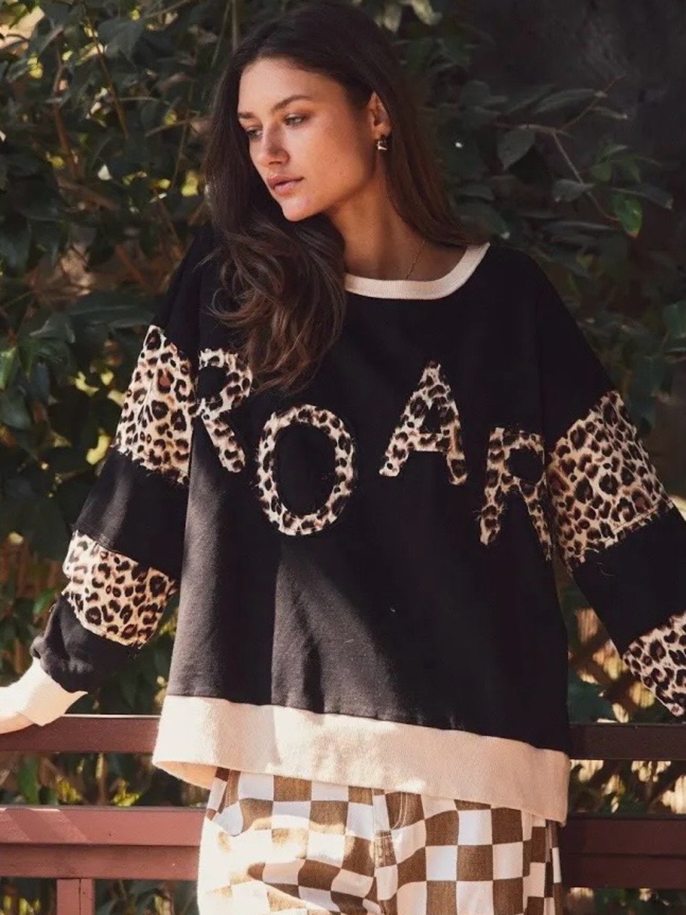 Oddi "ROAR" Leopard Print Contrast Hem Sweatshirt Size L Oversized